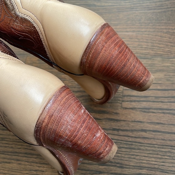 FRYE Metallic Gold Stitched Knee High Western Festival Cowboy Boots - Picture 14 of 15